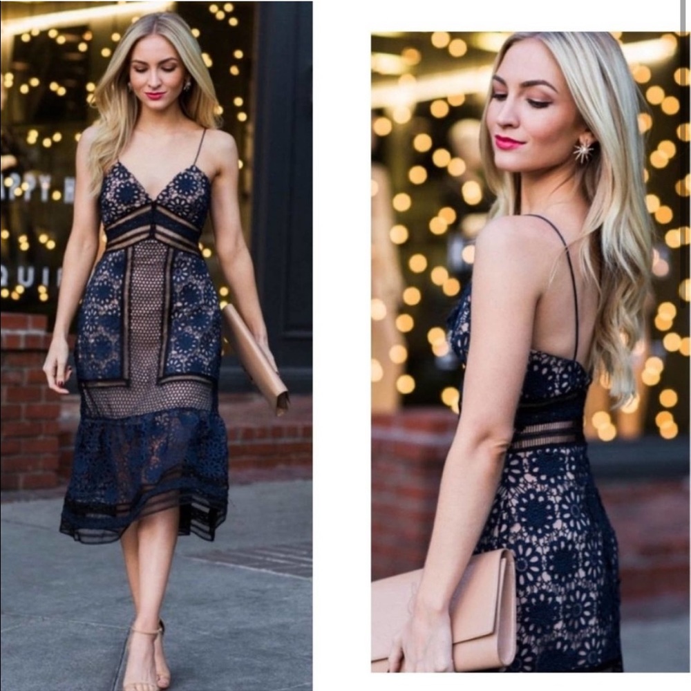 ⚡️CLOSET CLEAROUT⚡️NEW Navy Blue Self-Portrait Lace Dress